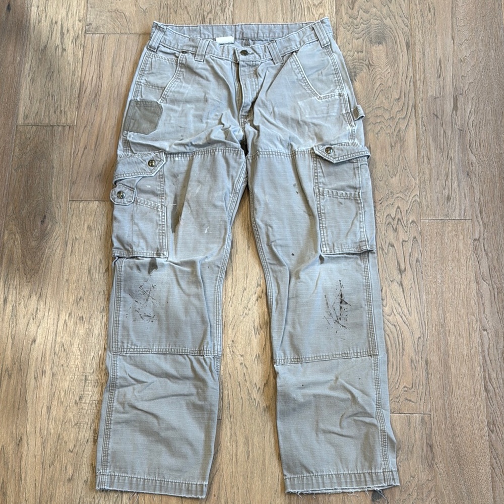 Men's Gray Cargo Carhartt Pants Size 32x32 Relaxed Fit Double Knee